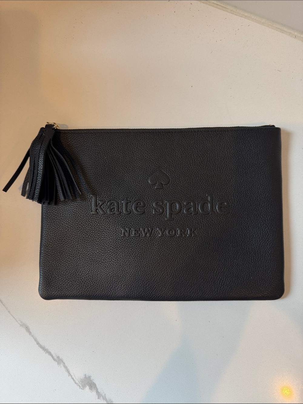 NWOT Kate Spade Black Embossed Leather Zip Pouch with Tassel